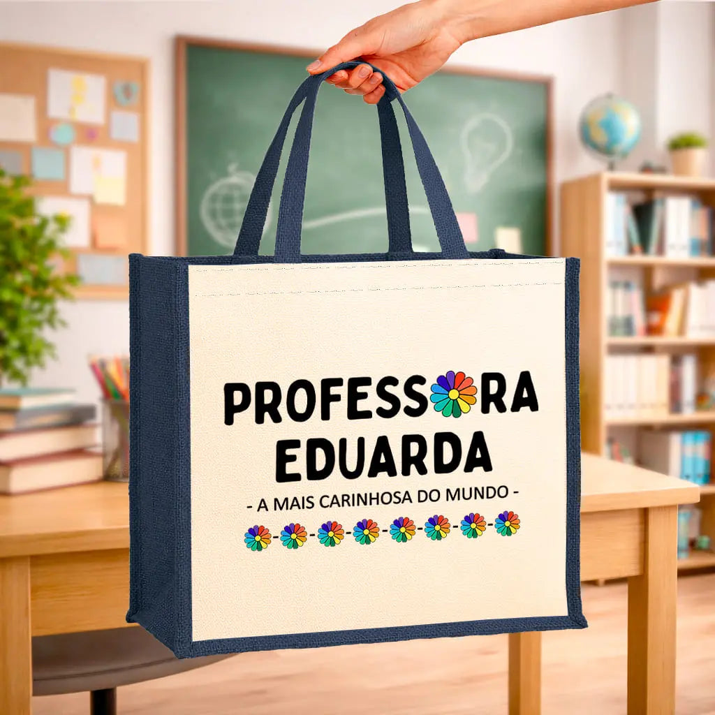 saco professora personalizado com nome e frase