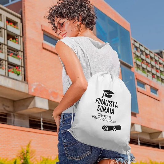 Sacola personalizada para finalista com nome e curso ou ano escolar — 9.º e 12.º anos ou universidade. 