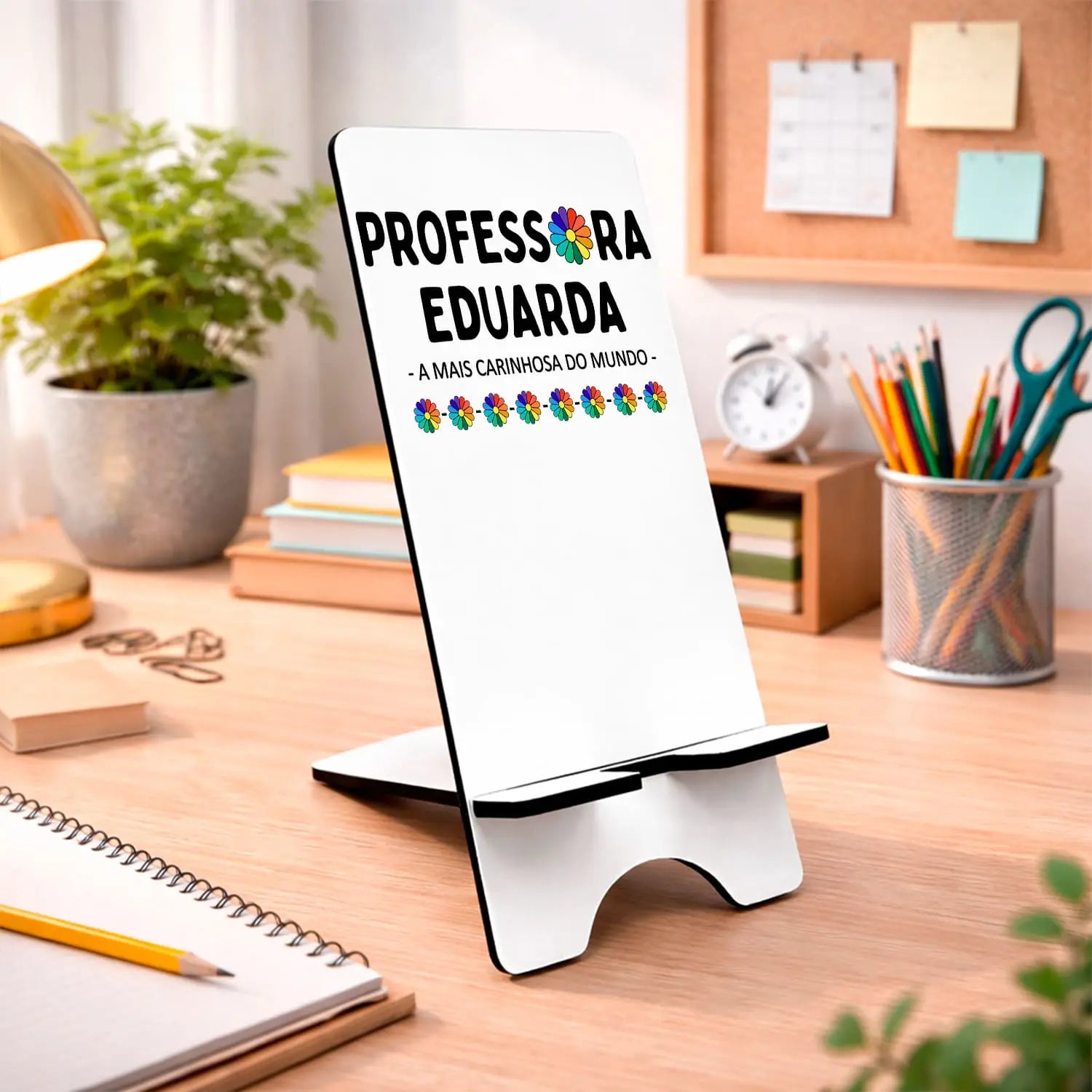 suporte de telemóvel professora personalizado com nome e frase