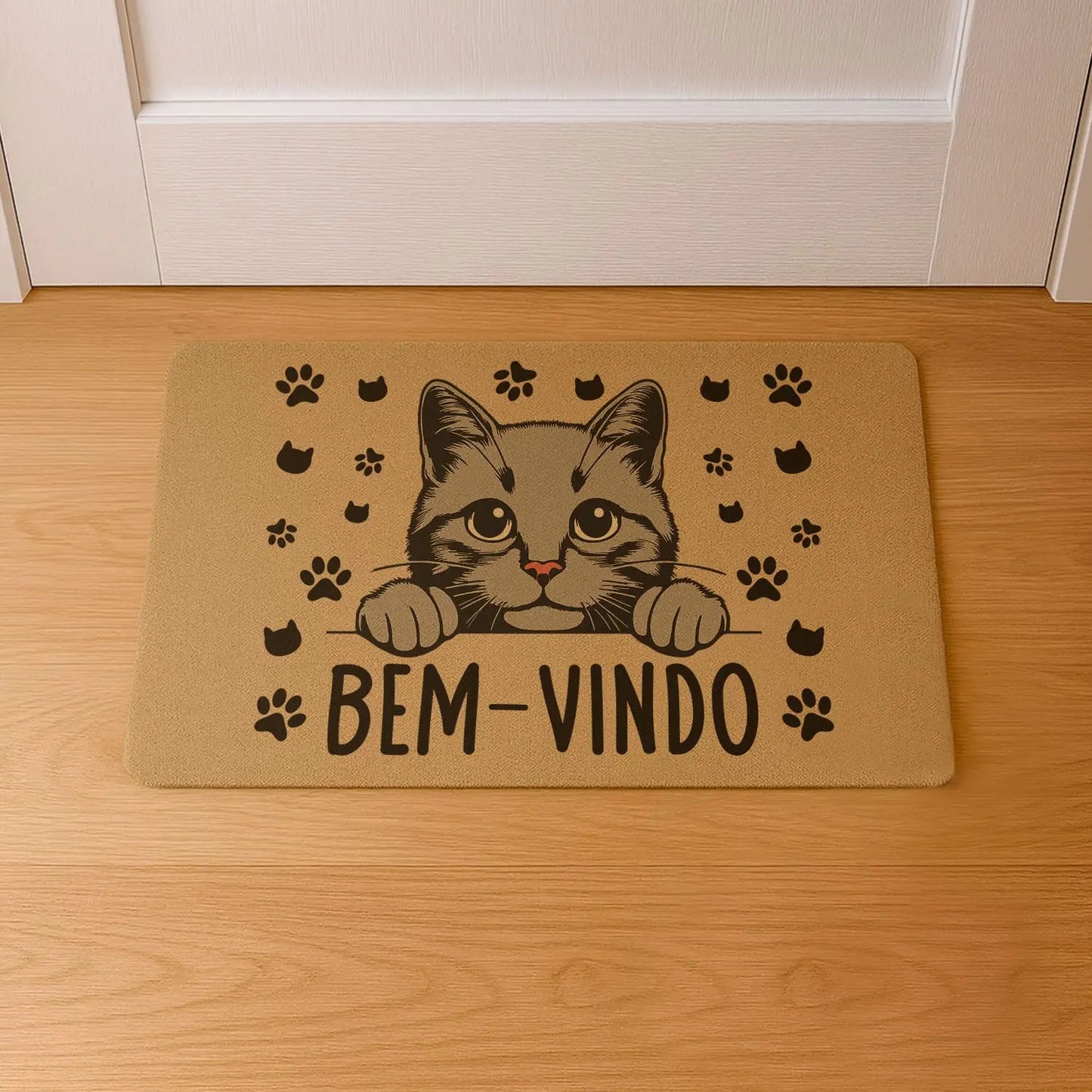 Tapete de entrada personalizado. Superfície de fibra sintética. Base de borracha preta antiderrapante. 40x60 cm.