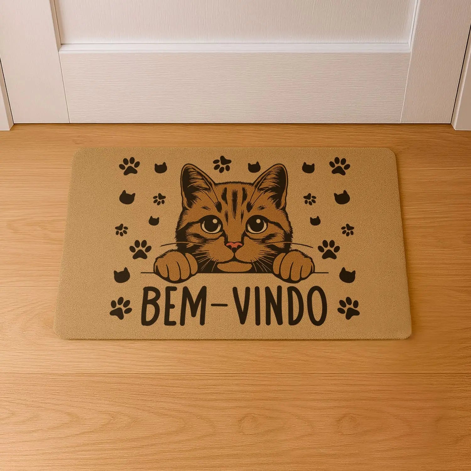 Tapete de entrada personalizado. Superfície de fibra sintética. Base de borracha preta antiderrapante. 40x60 cm.