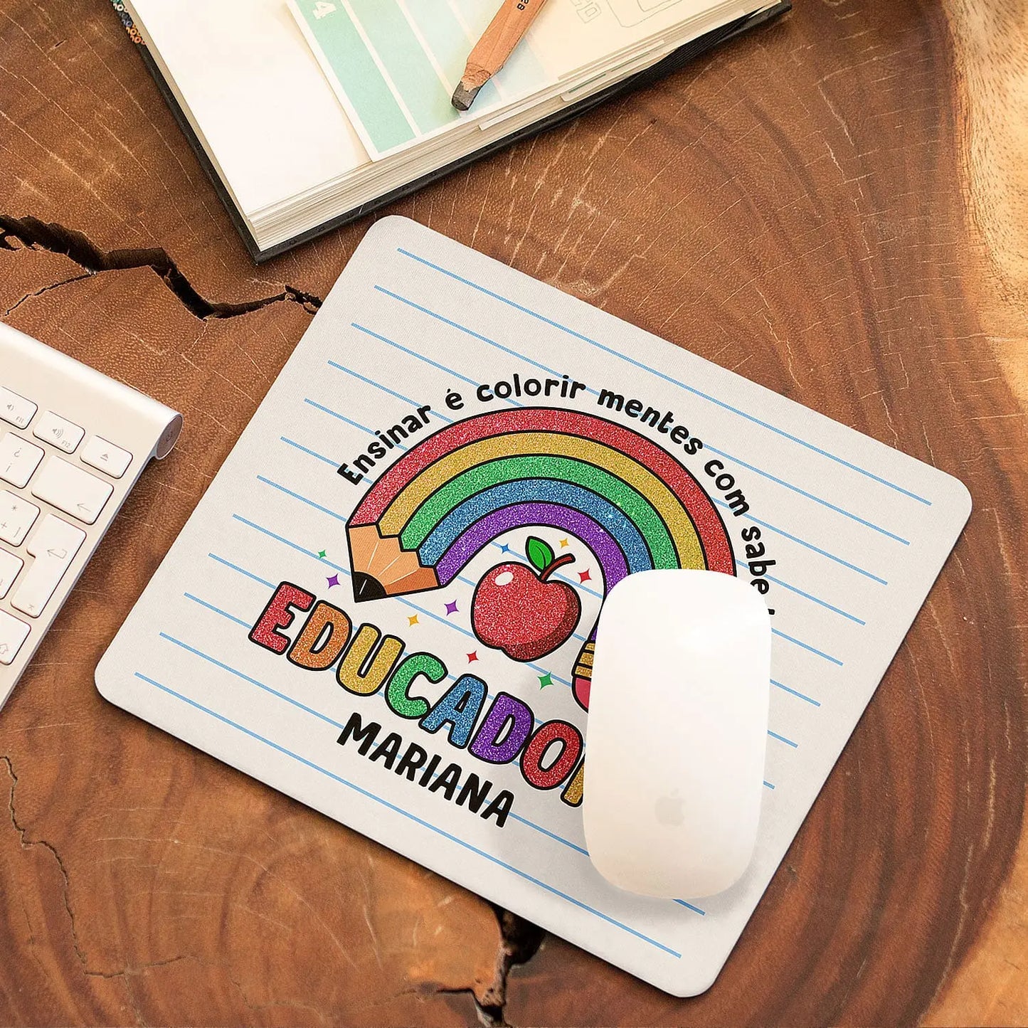 tapete de rato educadora personalizado com nome e frase