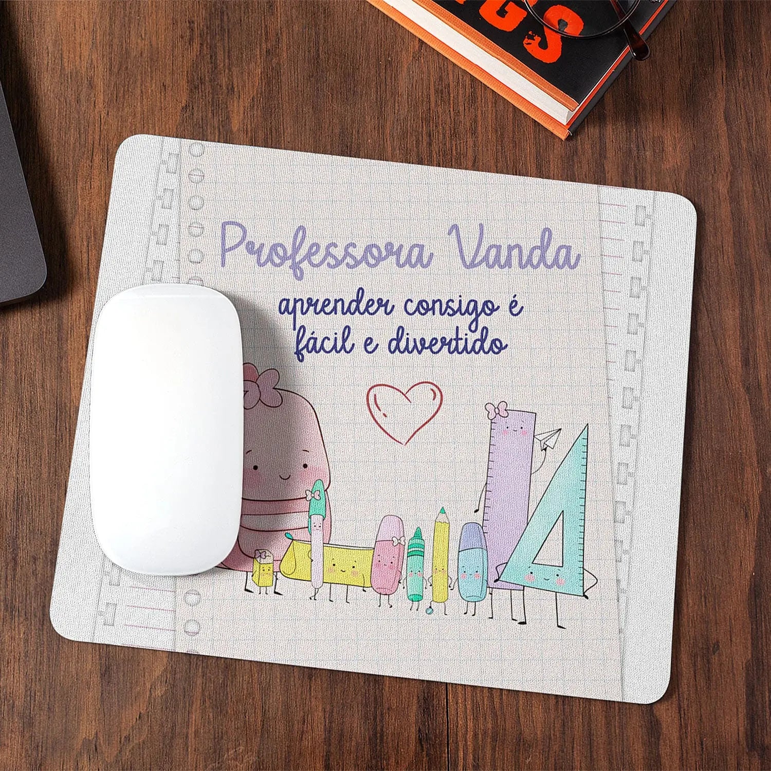 tapete de rato professora personalizado com nome