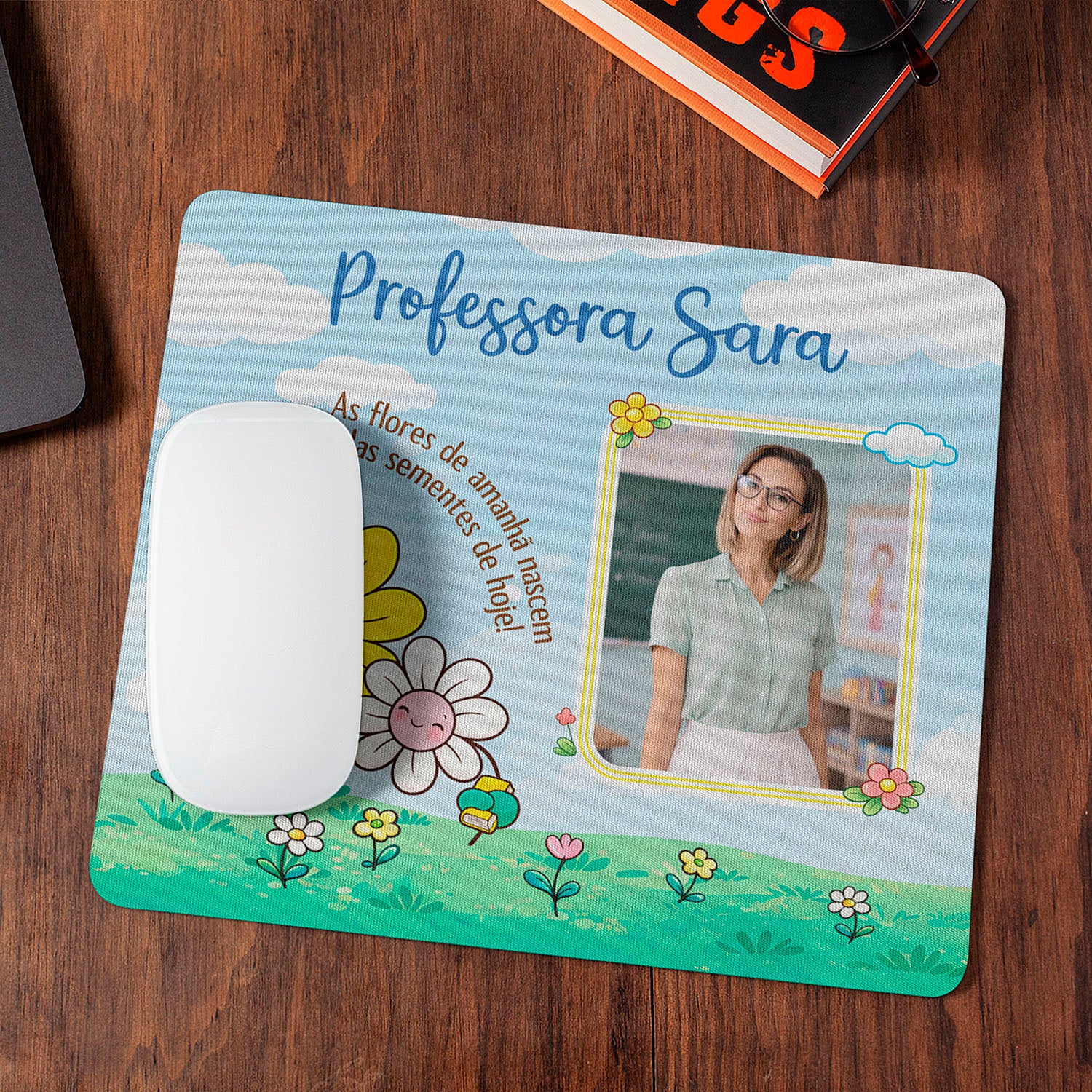 tapete de rato professora personalizado com fotografia e nome