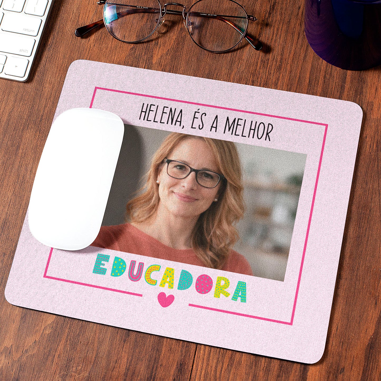 tapete de rato professora personalizado com nome e fotografia