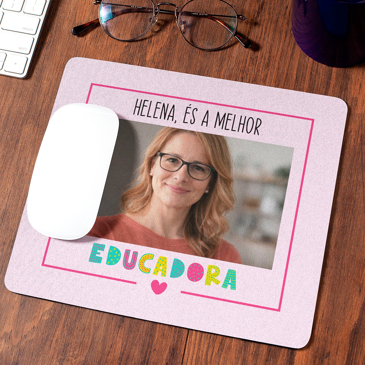 tapete de rato professora personalizado com nome e fotografia