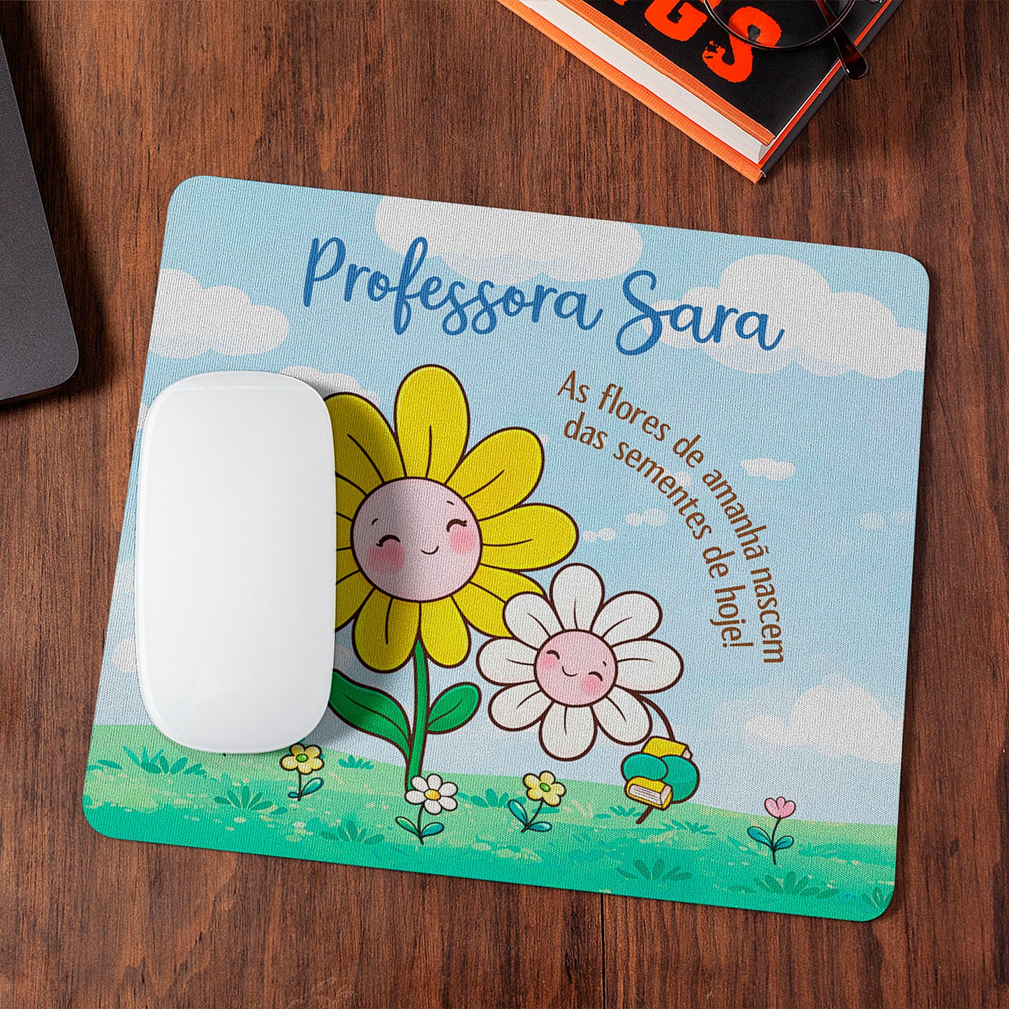 tapete de rato professora personalizado com nome