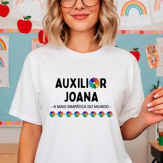t shirt auxiliar personalizada com nome e frase