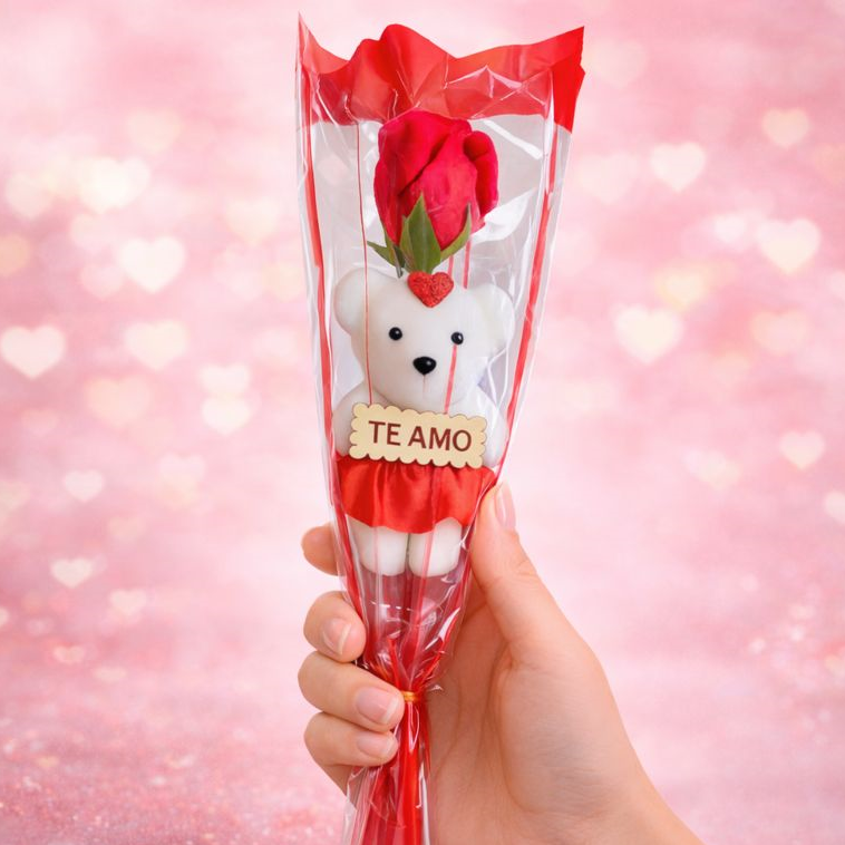 Rosa com Ursinho "Te Amo"