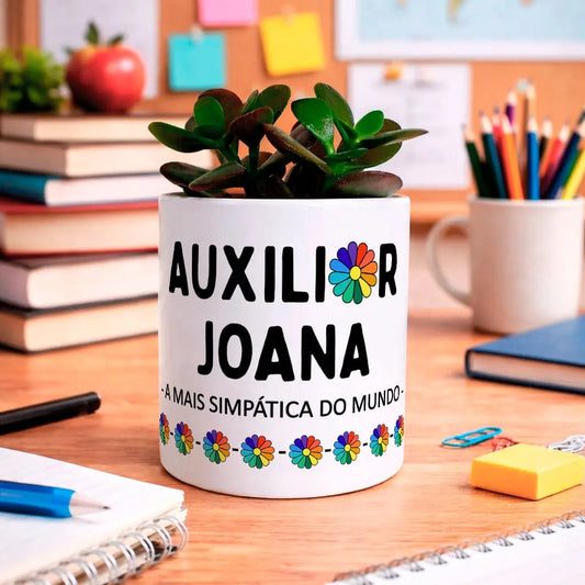 vaso auxiliar personalizado com nome e frase