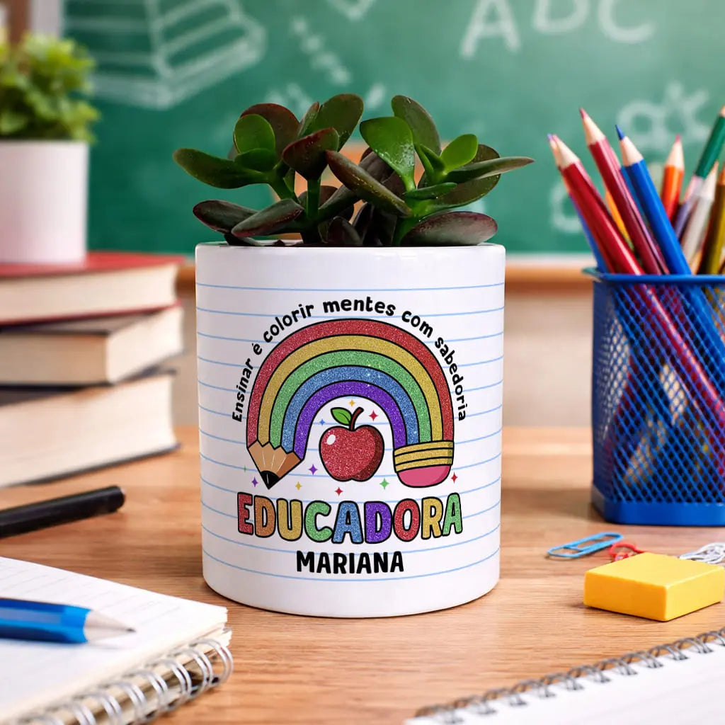 vaso educadora personalizado com nome e frase
