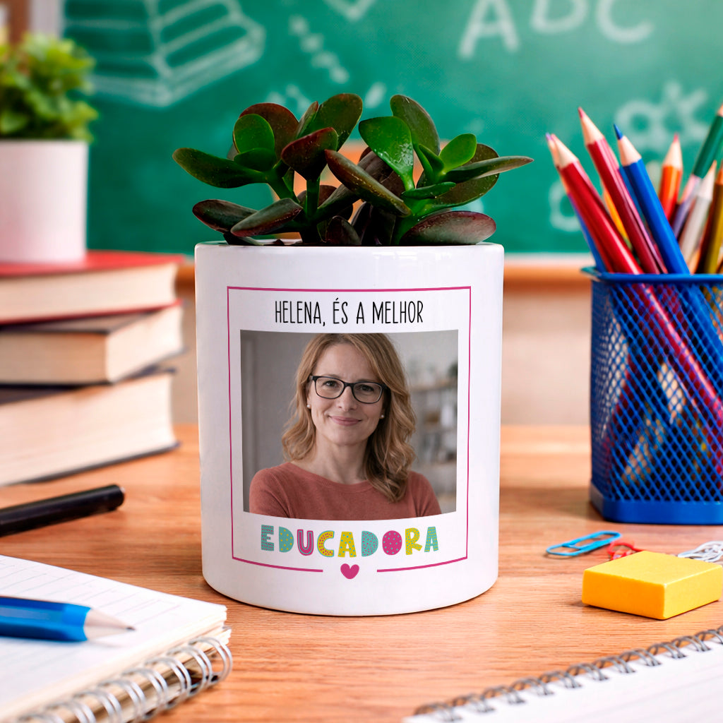 vaso educadora personalizado com nome e fotografia