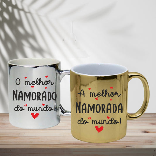 Caneca cromada "O(a) melhor namorado(a) do mundo"