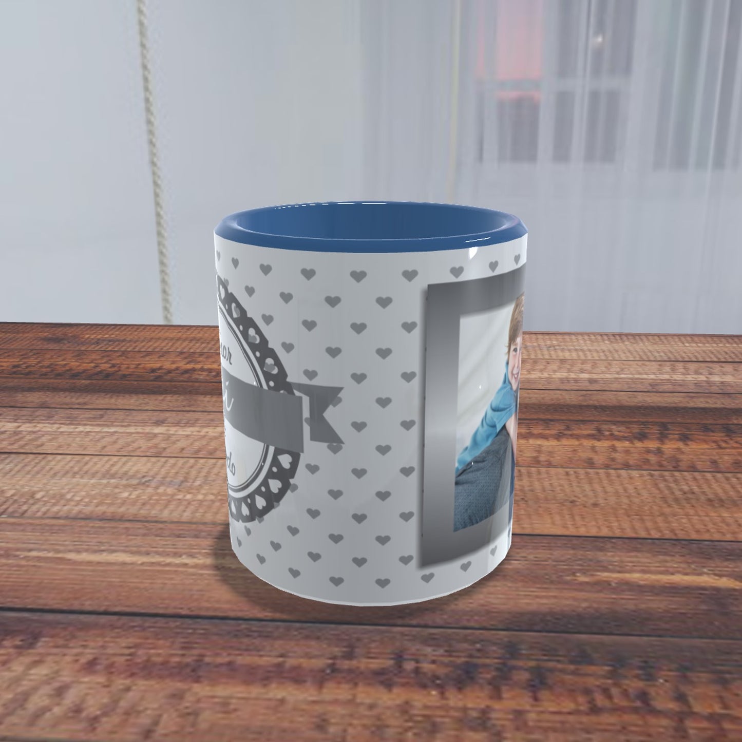 Caneca pega coração azul "Coraçõezinhos"