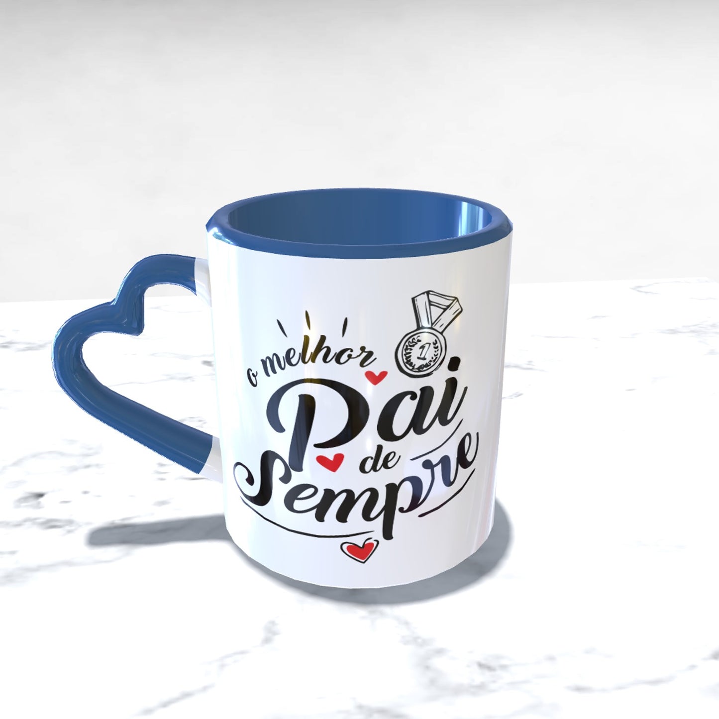 Caneca pega coração azul "O melhor pai de sempre"