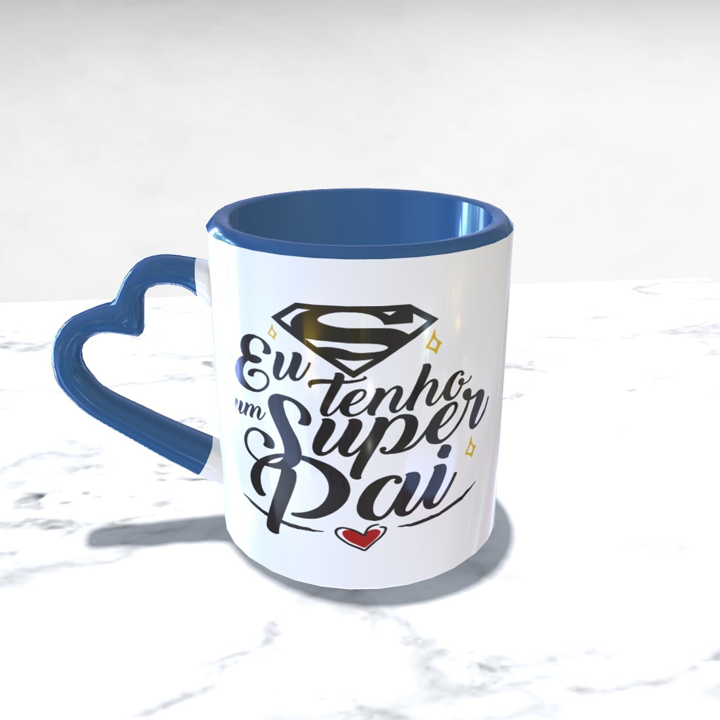 Caneca pega coração azul "Eu tenho um super pai"