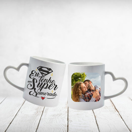 Caneca Pega Coração "Eu tenho um(a) super Namorado(a)"