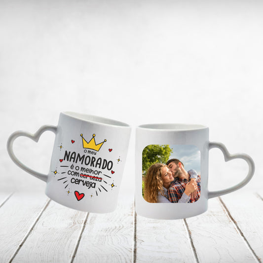 Caneca Pega Coração "O meu Namorado é o melhor com Cerveja"