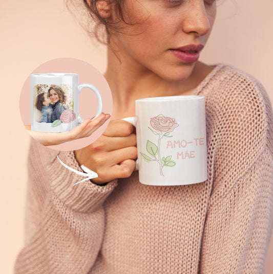 Caneca "Rosa Cor-de-rosa: Amo-te Mãe"