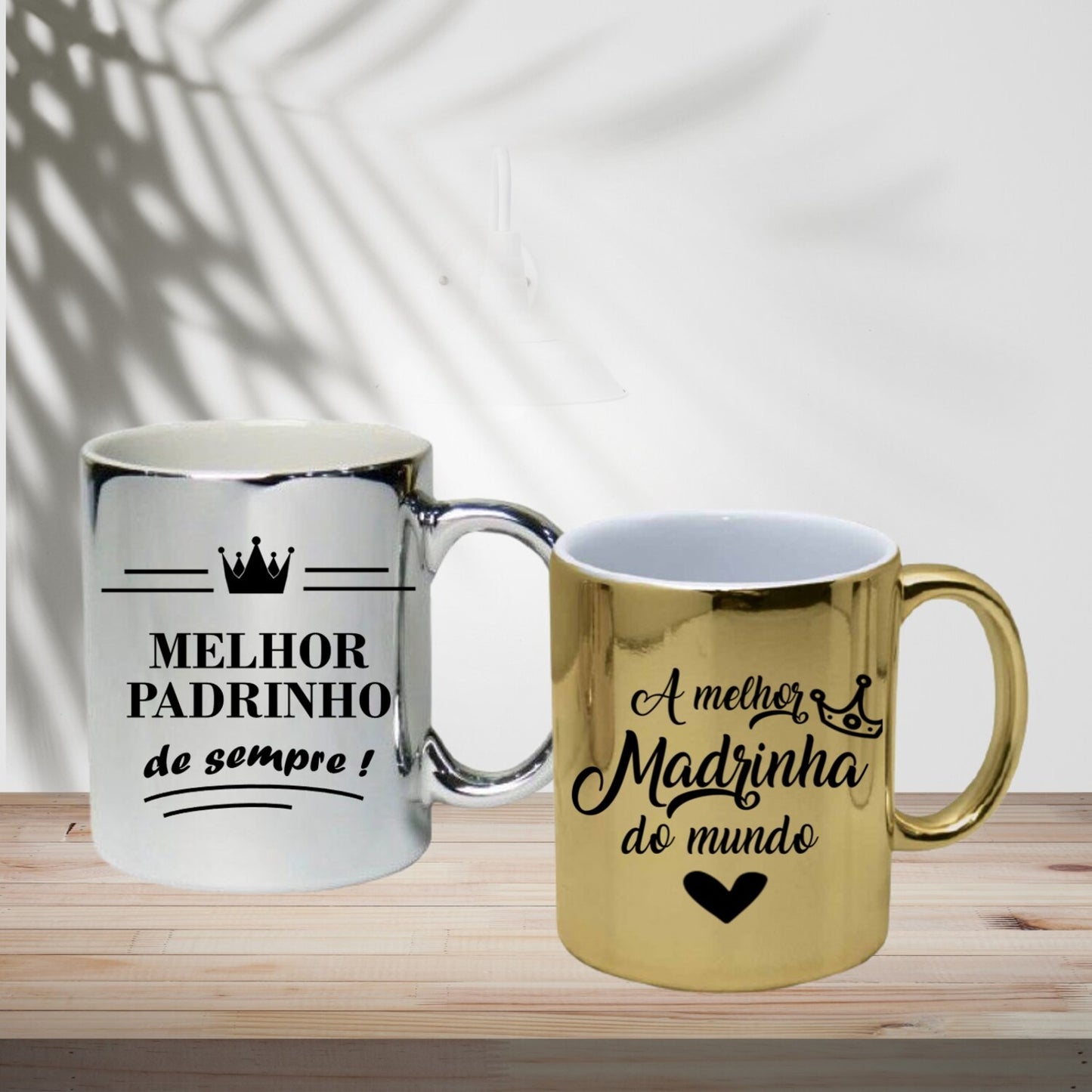 Caneca cromada "Padrinho - Madrinha"