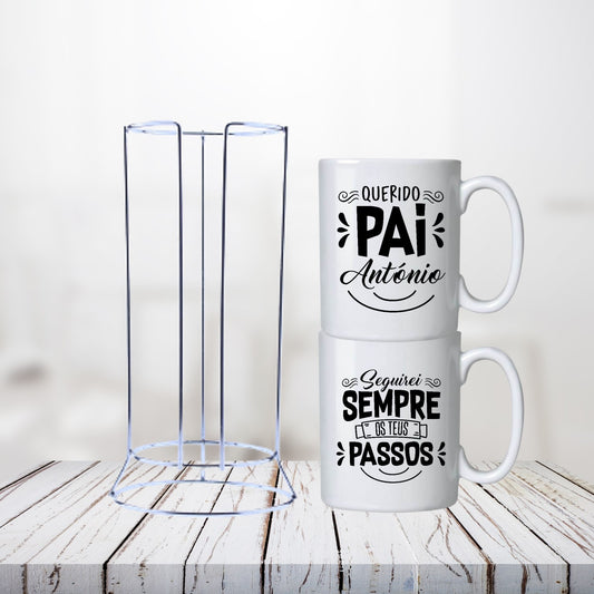 Conjunto 2 canecas com suporte "Seguirei sempre os teus passos"