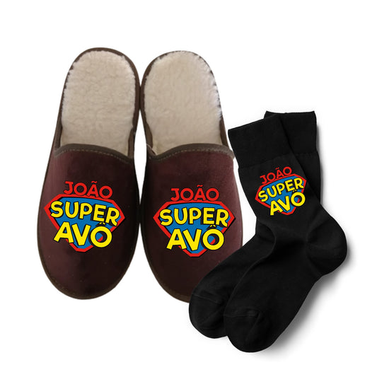 Conjunto chinelos + meias "Super Avô"