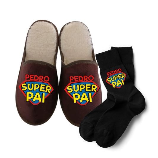 Conjunto chinelos + meias "Super Pai"