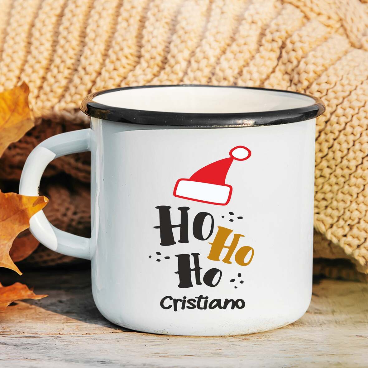 Caneca de Esmalte "Ho-Ho-Ho Natal"