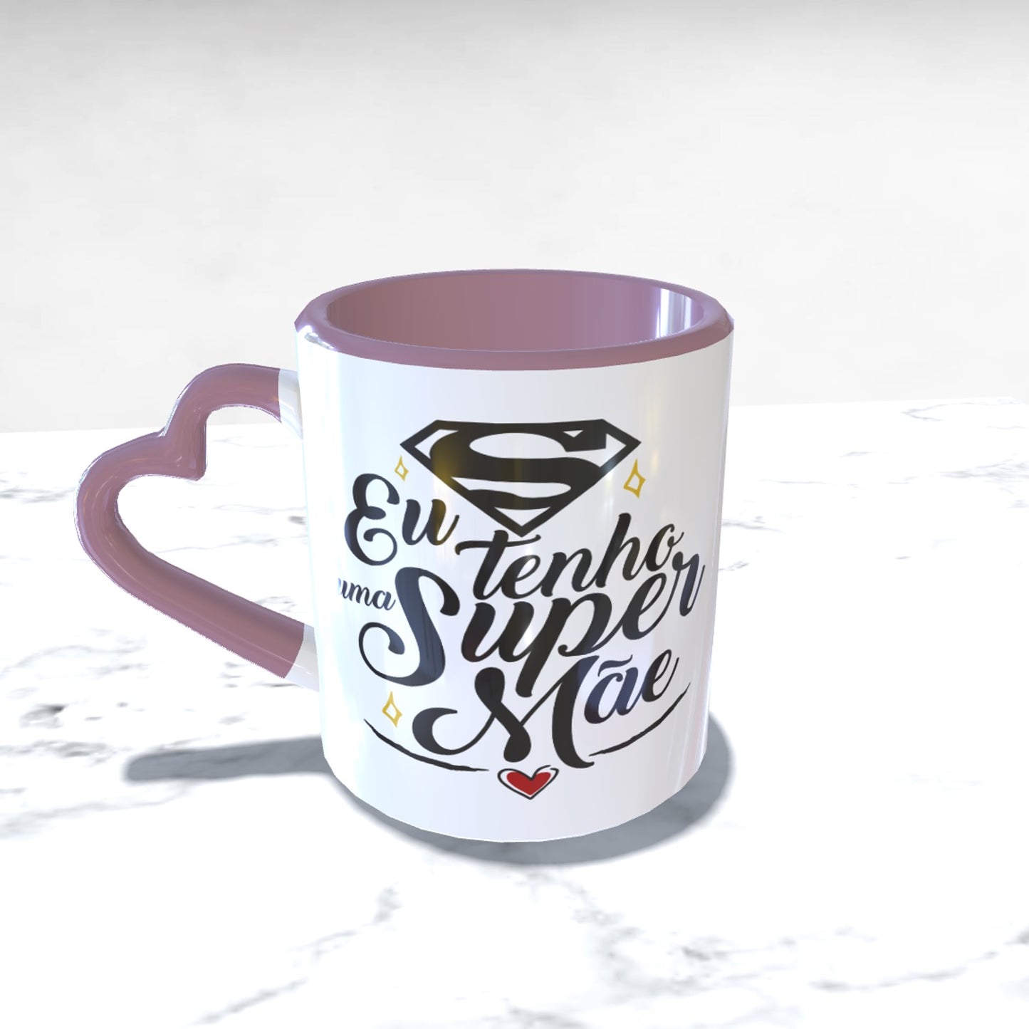 Caneca pega coração rosa "Eu tenho uma super mãe"